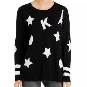 KARL LAGERFELD PARIS Intarsia Graphic Black Sweater XS